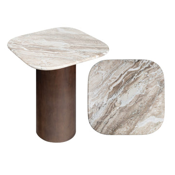 Kaito 18" Rustic Minimalist Marble/Wood Accent Table